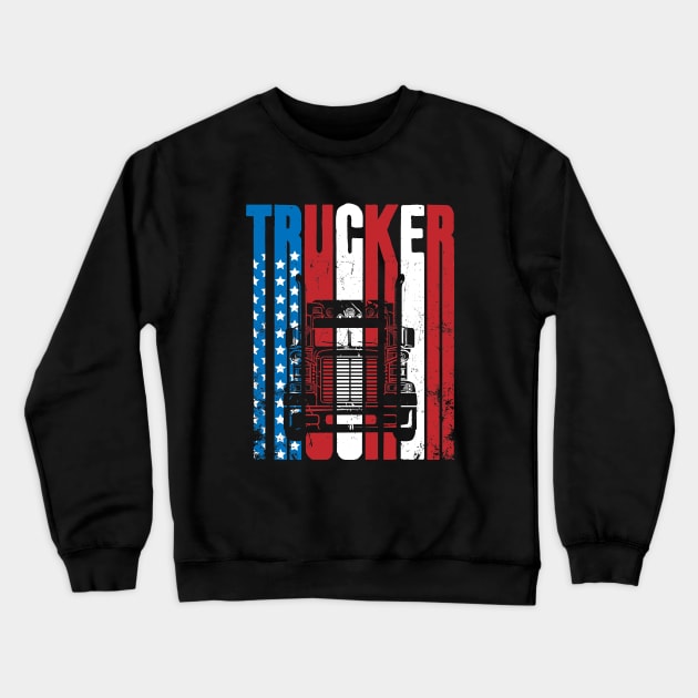 Vintage Silhouette Trucker American Flag Truck Driver Crewneck Sweatshirt by captainmood